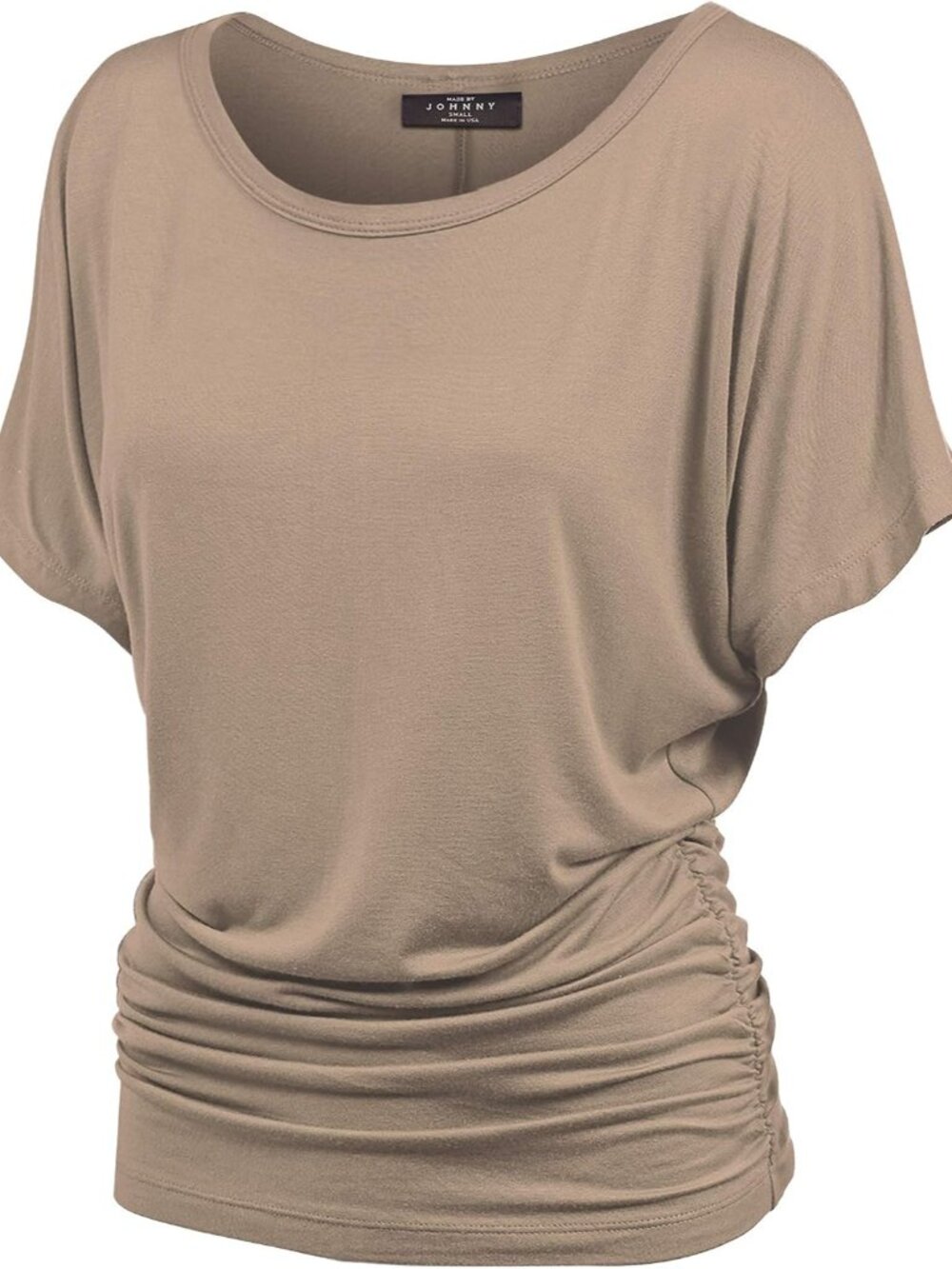 Women's Casual Solid Short Sleeve Boat Neck/V Neck Dolman Top T Shirt with Side